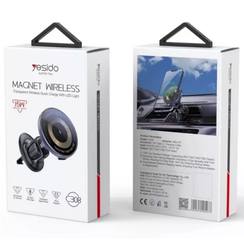 YESIDO Supporto ricarica wireless magnetico MagSafe per auto con bocchetta aria 15W nero