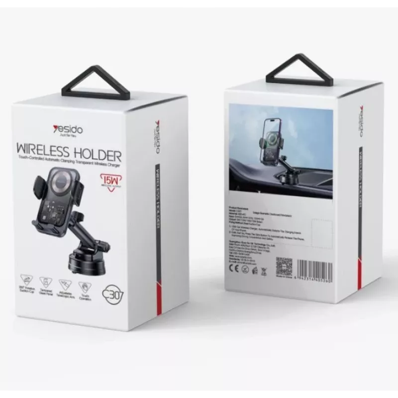 Supporto di ricarica wireless da auto con ventosa YESIDO 15W nero
