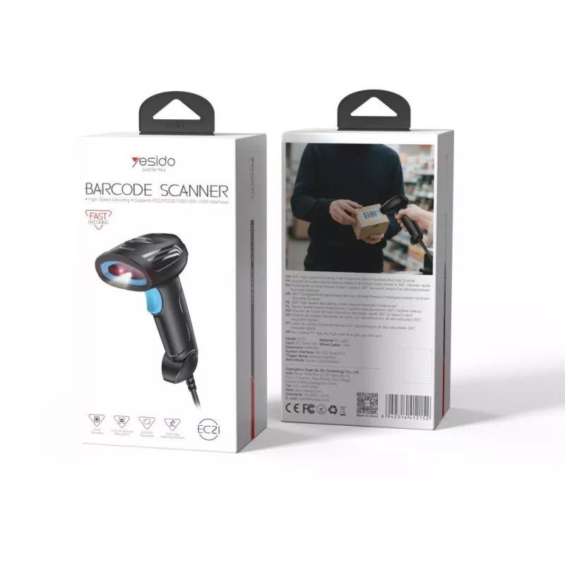 Lettore di codici a barre con filo YESIDO S50 nero