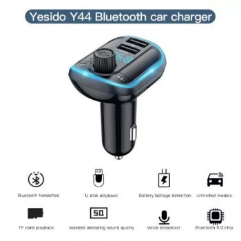 YESIDO Y44 lettore MP3 caricabatterie auto Bluetooth, 2 USB, nero