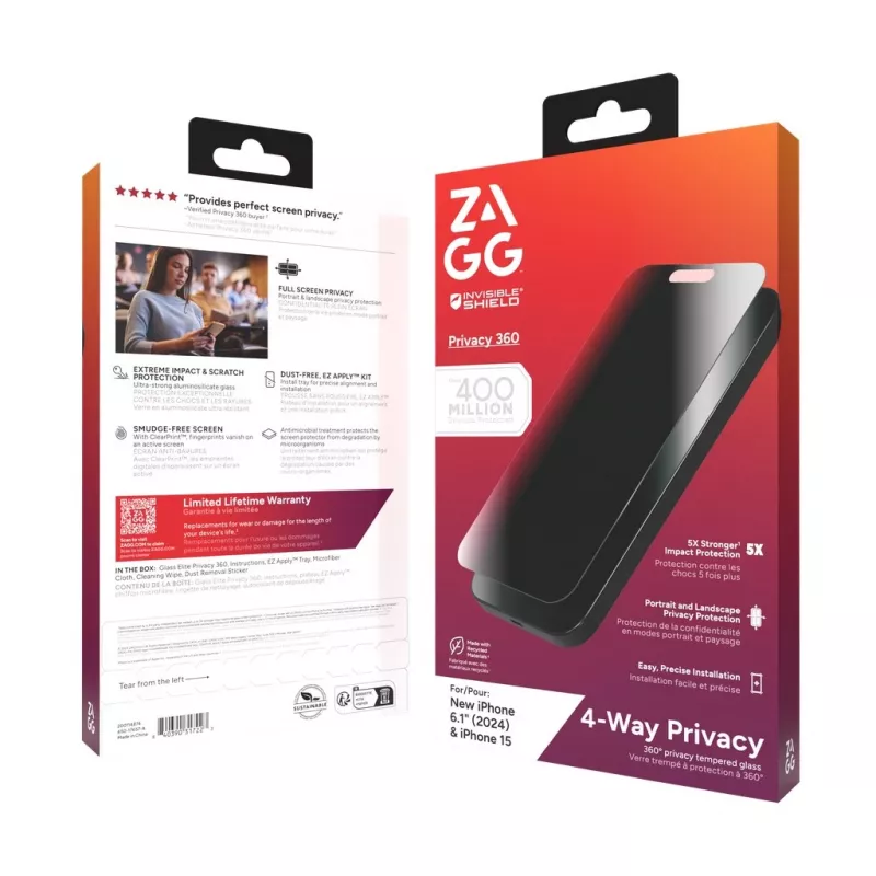 ZAGG InvisibleShield Glass Elite Privacy 360 Protezione display per iPhone 14 Pro Max