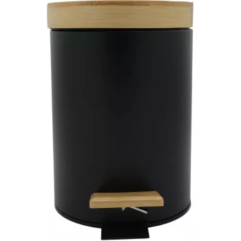Zeller 18910 pattumiera a pedale Soft-Close 3L con coperchio in bambù, nero opaco
