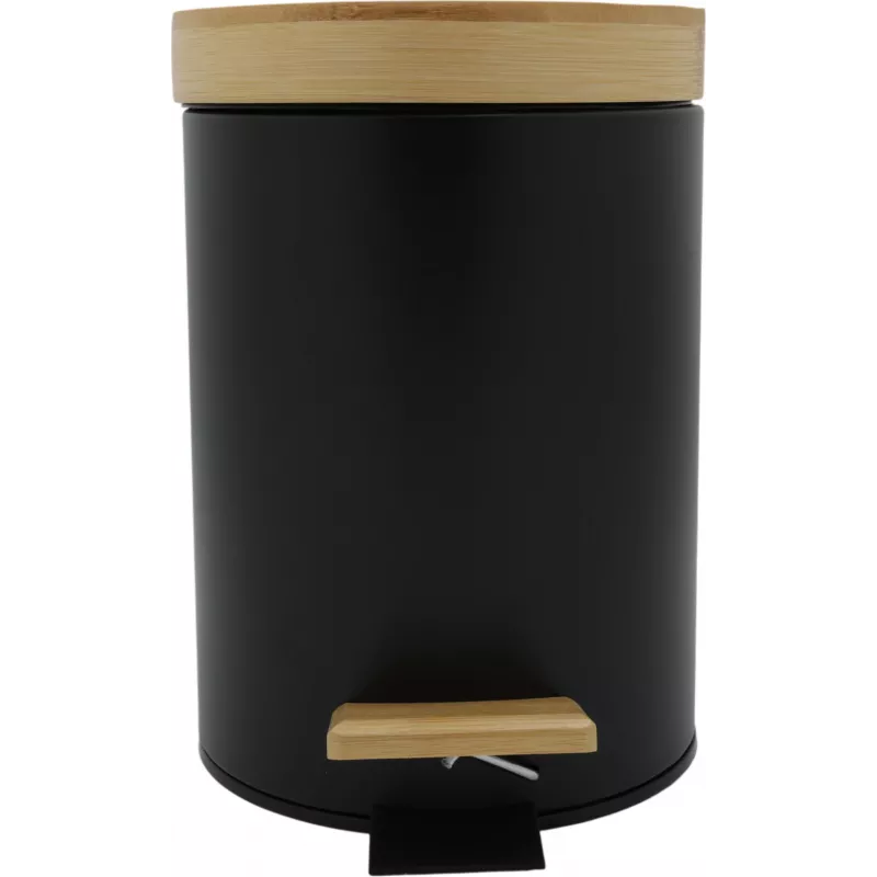 Zeller 18910 pattumiera a pedale Soft-Close 3L con coperchio in bambù, nero opaco