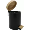 Zeller 18910 pattumiera a pedale Soft-Close 3L con coperchio in bambù, nero opaco