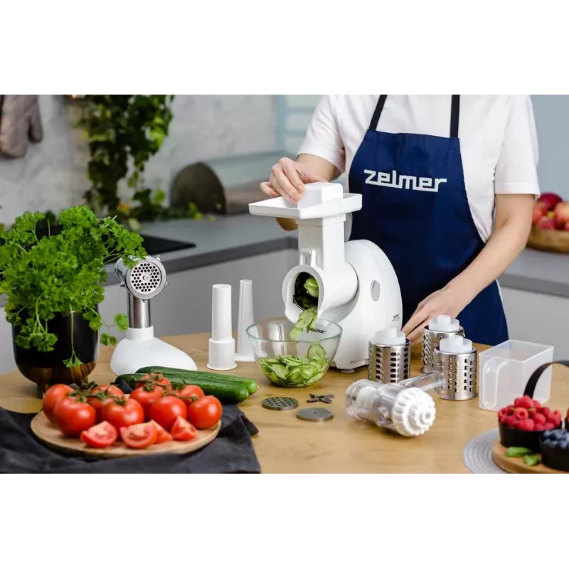 Zelmer ZMM4050B Tritacarne 1900W con 3 dischi, insaccatrice, set Kubbe e tagliaverdure