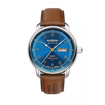 Zeppelin Mediterranee 96643 orologio al quarzo da uomo, 40 mm, quadrante blu, cinturino in pelle blu