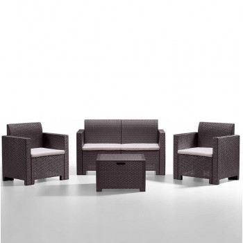 BICA Set da giardino Nebraska 2 marrone – 2 poltrone e tavolino, effetto rattan, resistente ai raggi UV