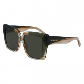 Ferragamo Donna SF1060SN-263 Occhiali da sole a farfalla, montatura Havana, lenti sfumate marroni, 55mm