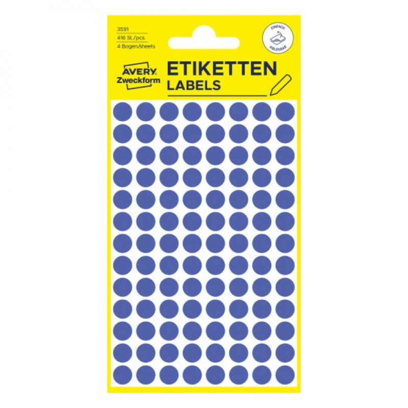 Avery Zweckform 3591 - punti adesivi rimovibili, Ø 8 mm, blu, 416 pz.