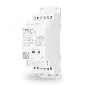 MiBoxer TW5 controller LED 5-in-1 per guida DIN, WiFi + RF, 12 A/canale, 20 A totali