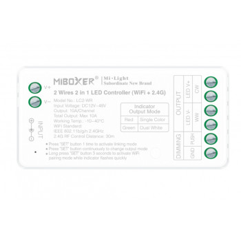 MiBoxer LC2-WR Controller LED a 2 fili, Wi-Fi + 2,4 GHz, 12–48 V, 10 A